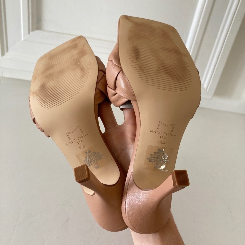 NWOT Mark Fisher Anthropologie Puffy Square Toe Heels Neutral Leather Sz 8.5 - Picture 7 of 8